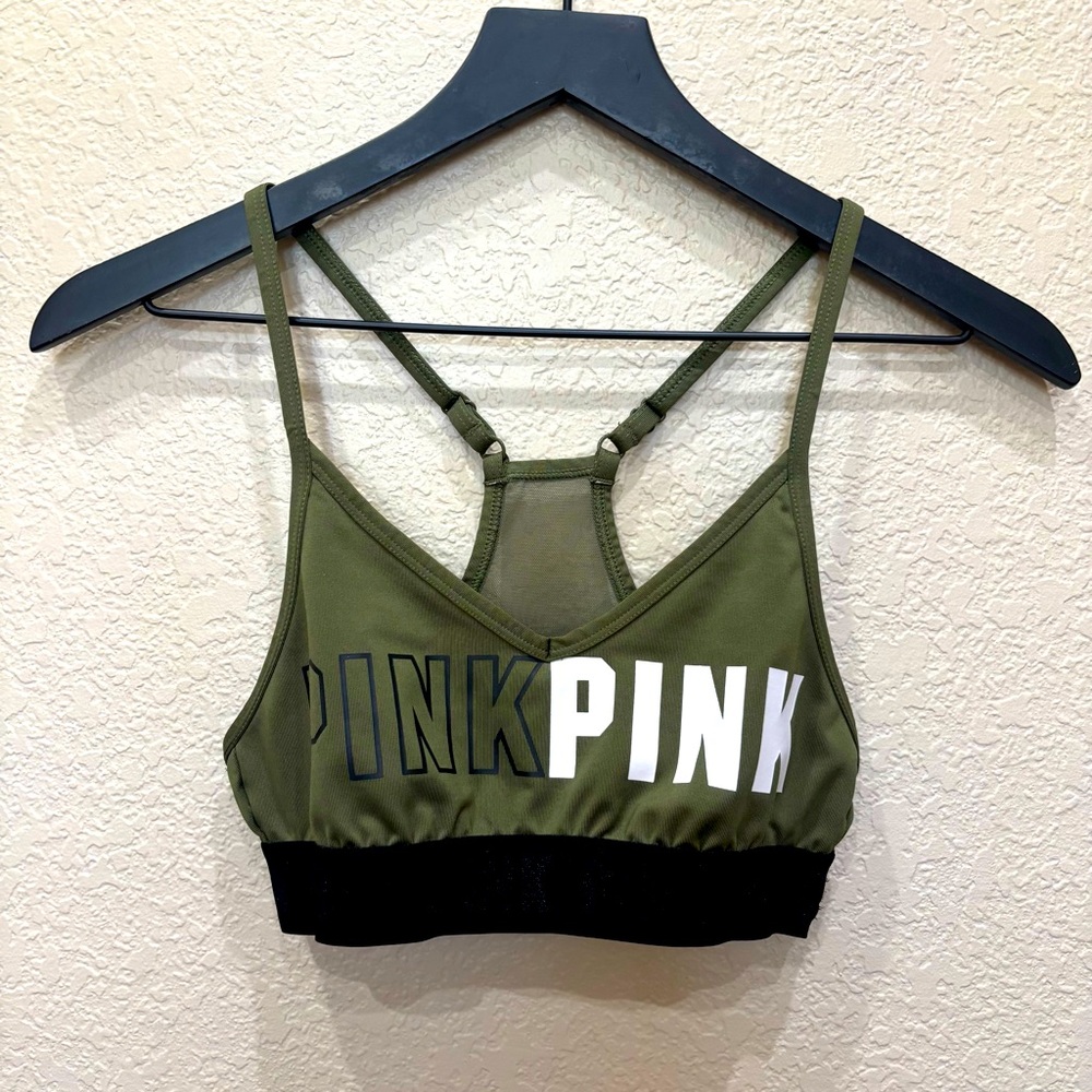 PINK Victorias Secret Ultimate Low Impact Sports Bra Olive Green Gym Activewear
